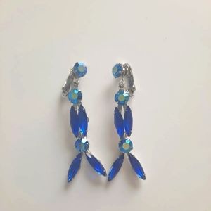 Blue Rhinestone clipon earrings